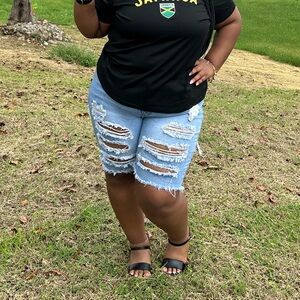 SHEIN Ripped Light Blue Jean Shorts